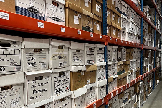 boxes of documents in storage